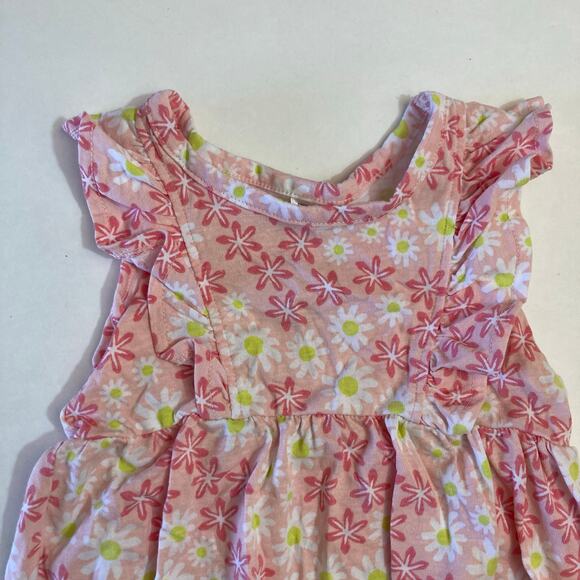 ❤️5/$25 SALE Okie Dokie Pink Daisy Flowers Ruffle Bubble Romper One Piece Outfit - Picture 6 of 7
